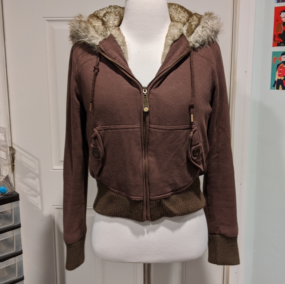 **SOLD** Hydraulic Faux Fur Brown Hoodie Jacket